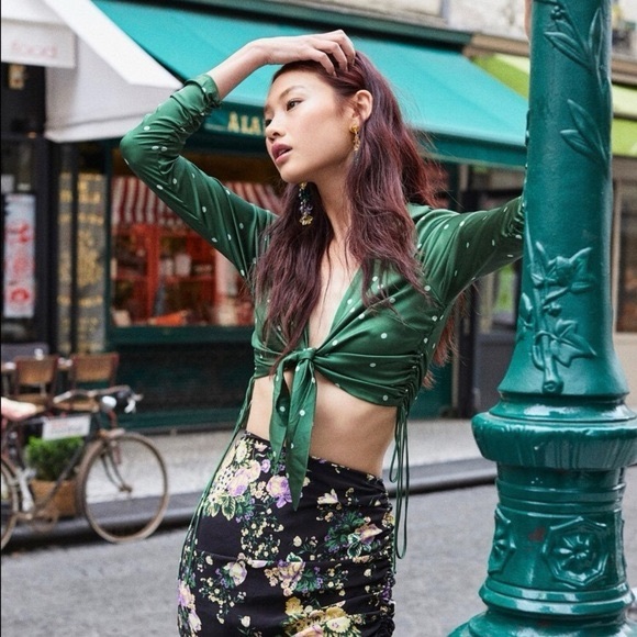 For Love and Lemons Davies Tie Front Top in Burgundy - Picture 1 of 3